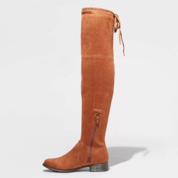 Vegan Suede Over the Knee Boots Chestnut Long Boot - Picture 6 of 7
